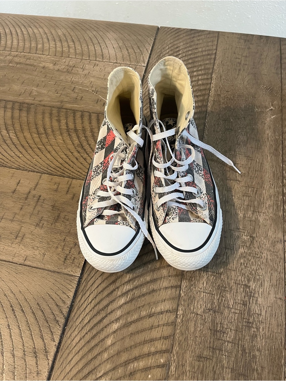 Converse Kids High-Top Sneakers in White, Black & Red Checker Print